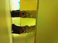 Nothing but legs in heeled shoes on toilet pissing movie