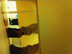 Nothing but legs in heeled shoes on toilet pissing movie