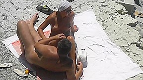 Now girlfriend masturbate him and helped cum on the beach