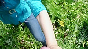 Outdoor handjob by Russian mature woman