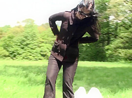 Outdoor trampling punishment with muddy shoes by Femdom Austria