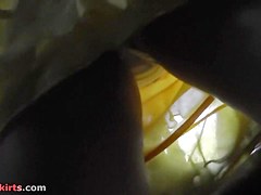 Outlandish upskirt of angel in yellow costume