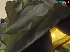 Outlandish upskirt of angel in yellow costume
