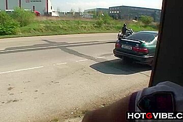 PUBLIC Bus Stop Slut Fucks 2 Guys