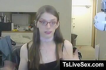 Pale Skin Shemale Jerks And Cum On Her Belly
