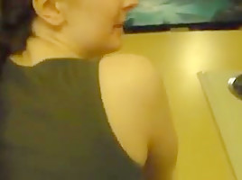 Pale girl fucks in kitchen