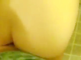 Pale girl fucks in kitchen