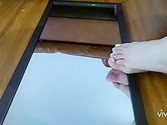 Playing With My Sweaty Feet On The Mirror Spit And Footjob