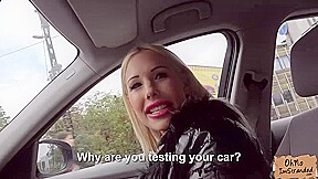 Pretty cock crazed blonde slut Kyra Hot blows off a big fat dick