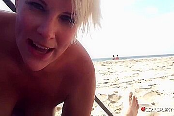 Public Dick Sucking On A Nude Beach With Sexy Spunky Girl : Outdoor Cum Facial