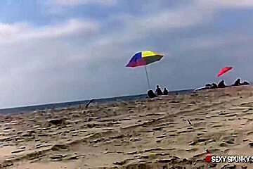 Public Dick Sucking On A Nude Beach With Sexy Spunky Girl : Outdoor Cum Facial