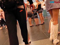 Public upskirt of the nice girl who was walking with gf