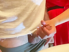 Quickie In The Toilet With Slut Cheating Wife Handjob Before I Fuck Her Cum On Legs