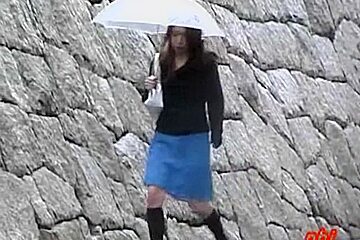 Rain sharking meeting with long-legged skinny tramp being caught of her guard