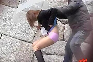 Rain sharking meeting with long-legged skinny tramp being caught of her guard
