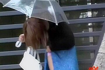 Rain sharking meeting with long-legged skinny tramp being caught of her guard
