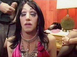 Randy sissy in bukkake party