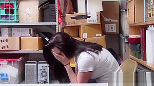 Raven is placed on her knees by horny officer to stuff her