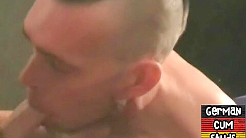 Real German gay deepthroats hard cock in homemade orgy