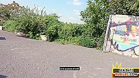 Real public fucked German lady rides sex date cock outdoor