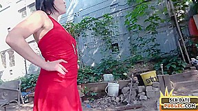 Real public fucked German lady rides sex date cock outdoor