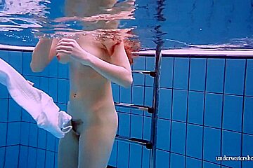 Redhead Marketa In A White Dress In The Pool