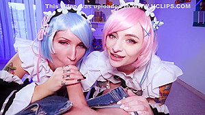 Re:zero Rem Ram suck BIG DICK Cumsluts Threesome