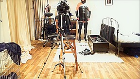 Rubberpet harness gag Armbinder