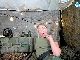 Sexy Amateur Horny Solider Fingers her Pussy in Combat Tent