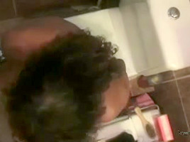 Sexy Arab babe sucks cock and gets facial in bathroom