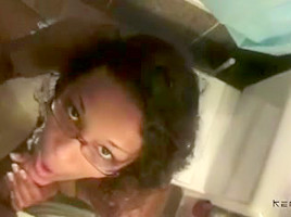 Sexy Arab babe sucks cock and gets facial in bathroom