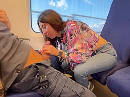 Sexy Babe 18 Y o  Seduced A Guy On The Train And Gave Him A Blowjob In Public 9 Min