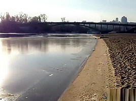 Sexy Russian Babe Strips and runs into Icy River