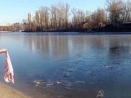 Sexy Russian Babe Strips and runs into Icy River