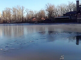 Sexy Russian Babe Strips and runs into Icy River