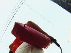Sexy brunette upskirt video