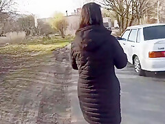 Shameless Wife Walks Down The Street In A Public Place