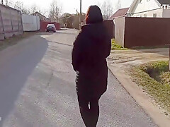 Shameless Wife Walks Down The Street In A Public Place