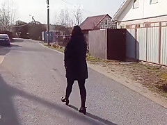 Shameless Wife Walks Down The Street In A Public Place