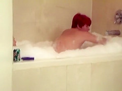 Short hair redhead mature woman riding man