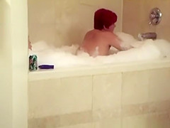 Short hair redhead mature woman riding man