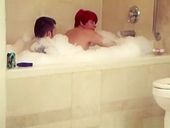 Short hair redhead mature woman riding man
