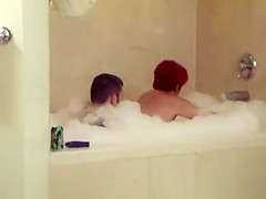 Short hair redhead mature woman riding man