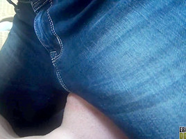 Sitting on face of villein during the time that wearing jeans