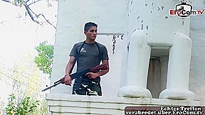 Skinny Military Gays fuck bareback anal outdoor in forest