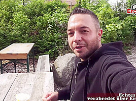 Skinny german blonde milf slut seduces guy for public date