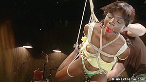 Slender Gagged Ebony Slave In Rope Bondage With Ana Foxxx
