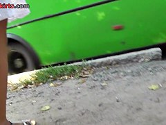 Slender babe with sexy legs in the candid upskirt clip