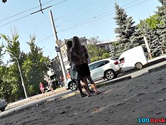 Slender babe with sexy legs in the candid upskirt clip