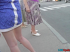 Slim blonde wears mini skirt in upskirting porn